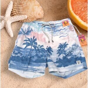 Johnnie-O Swim Trunks Shorts Mens S Blue Beach Print Endless Summer Surf NEW NWT